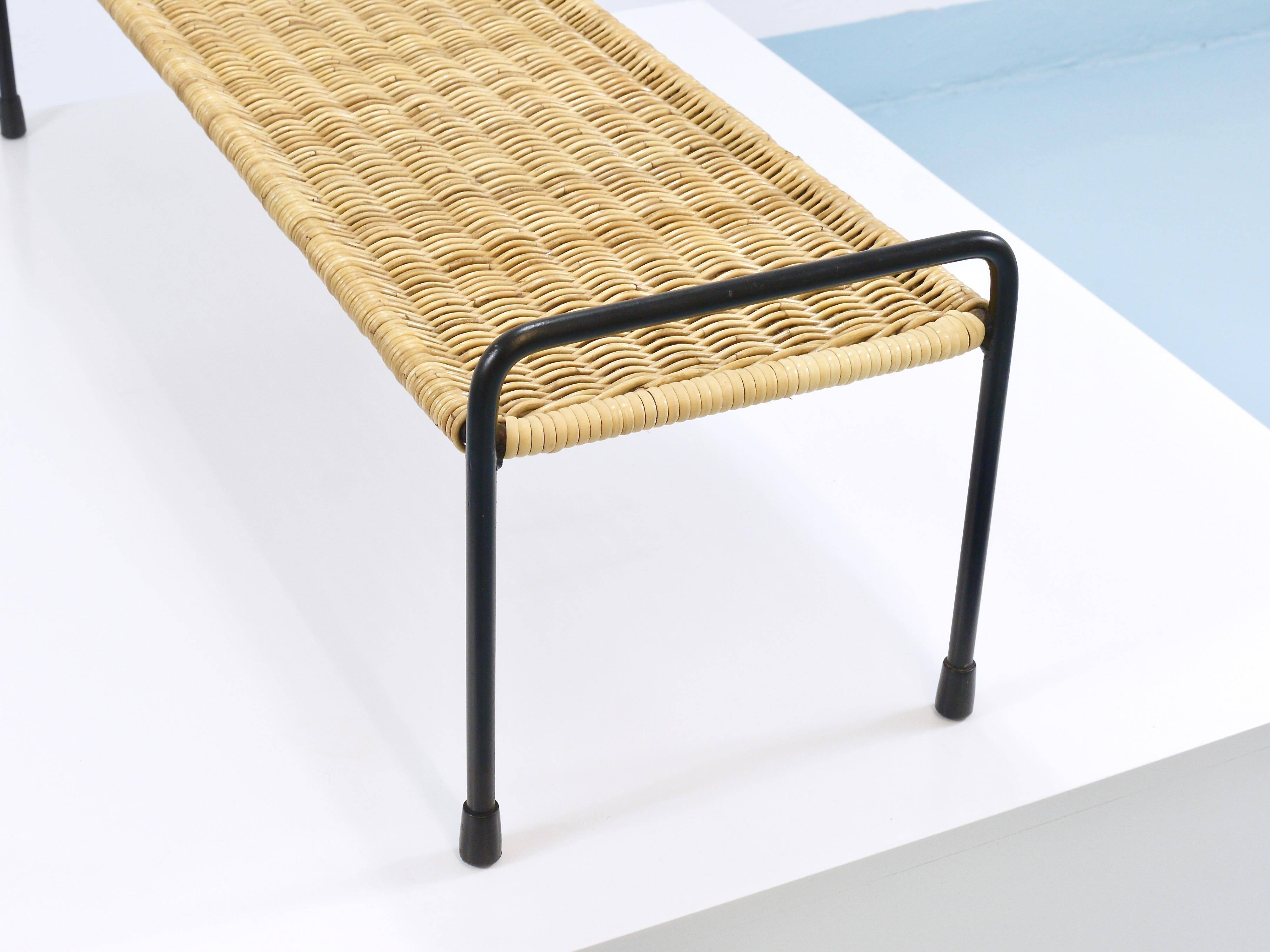 Carl Aubock side table, flower bench, iron, rattan, wicker, Austria, 1950s