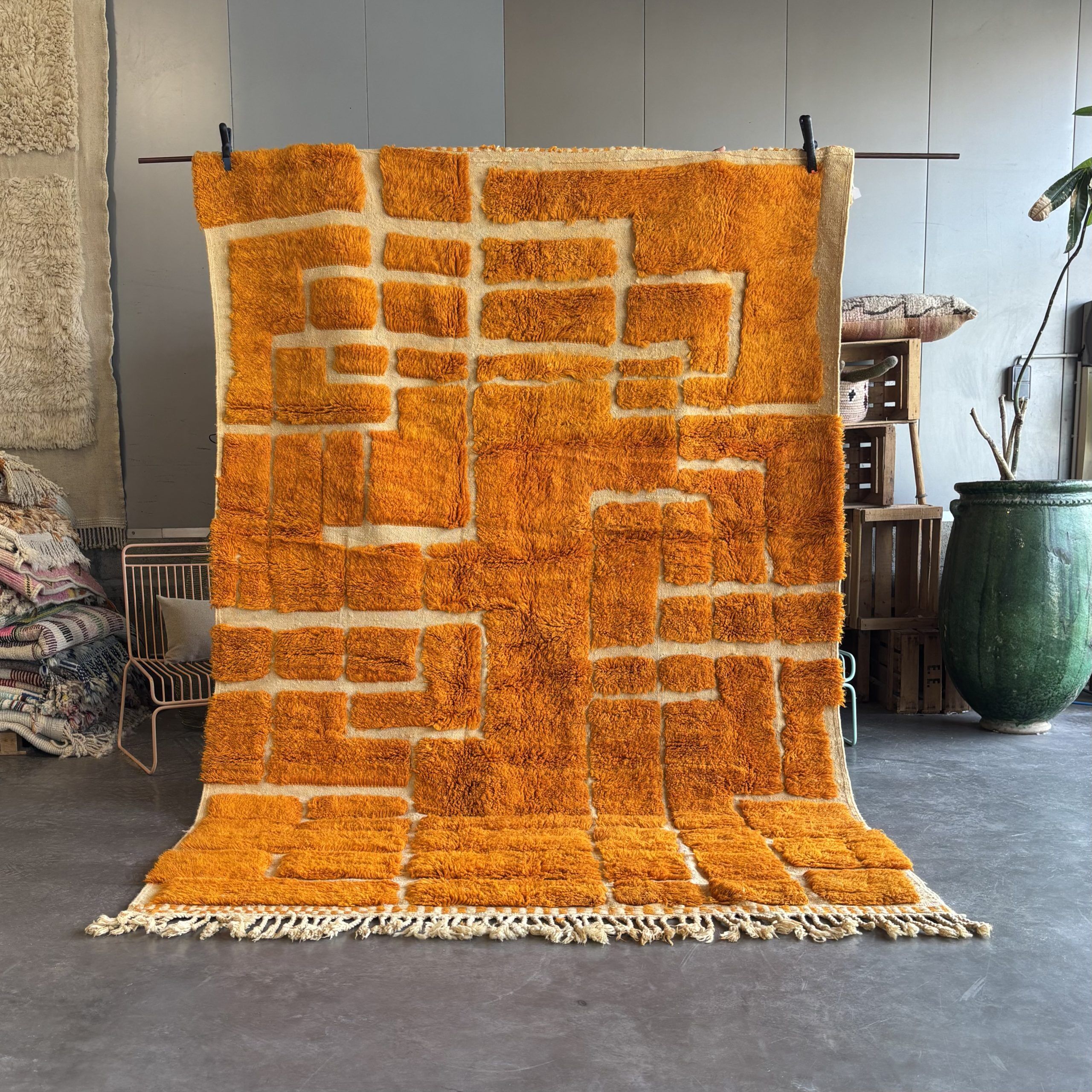Clementine - Custom orange wool Berber rug