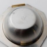 1980s vintage bowls, set of 8, stainless steel with gold handles.