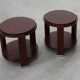 Pair of 2 round side tables in wood with metal, Belgium ca. 1980