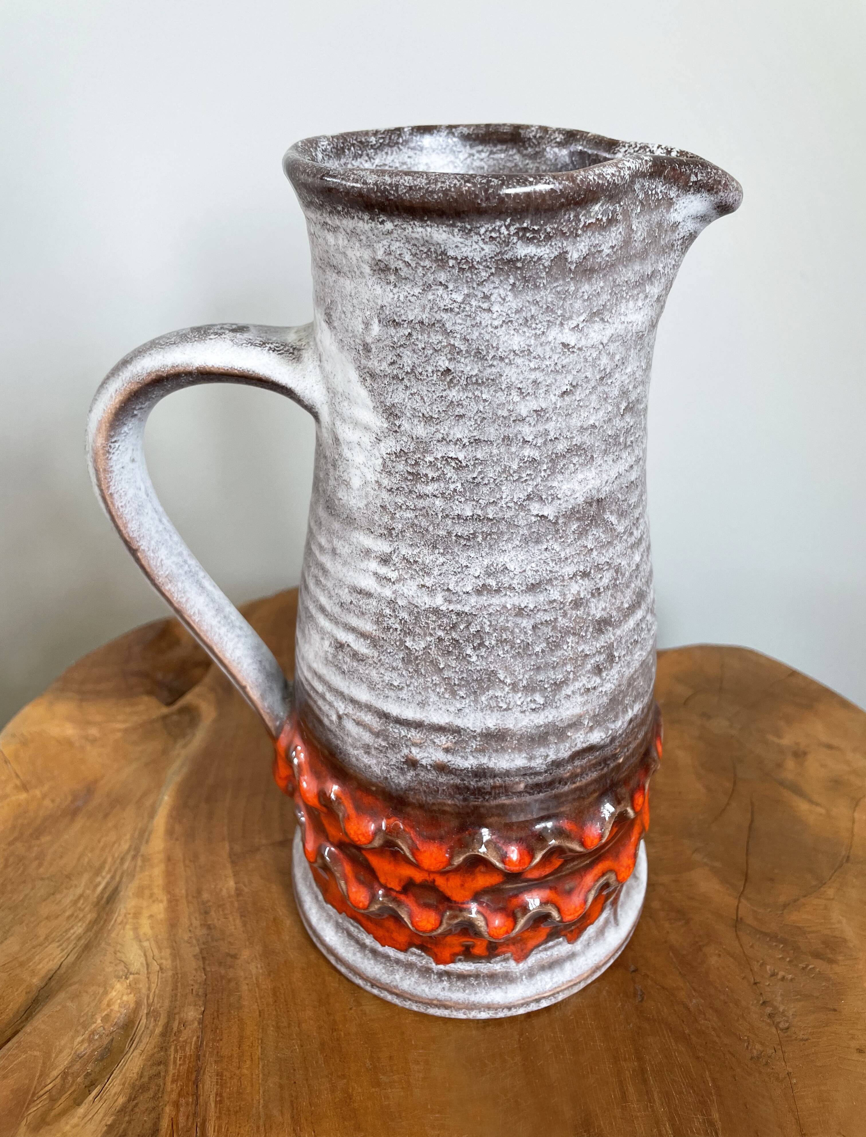 Jasba orange-grey vase/jug, bunte welt der keramik (colorful world of ceramics), west german pottery