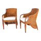 Pair of wooden and wicker armchairs