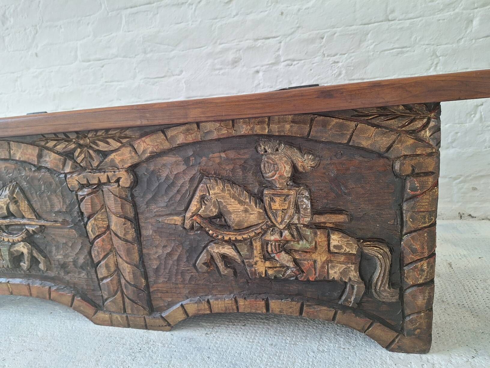 Artes de México Spanish colonial wood and iron carved painted coffer, 1940s