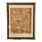 Lithographie signée Jacques Margerin L’arbre aux fleurs et oiseaux 1960-70