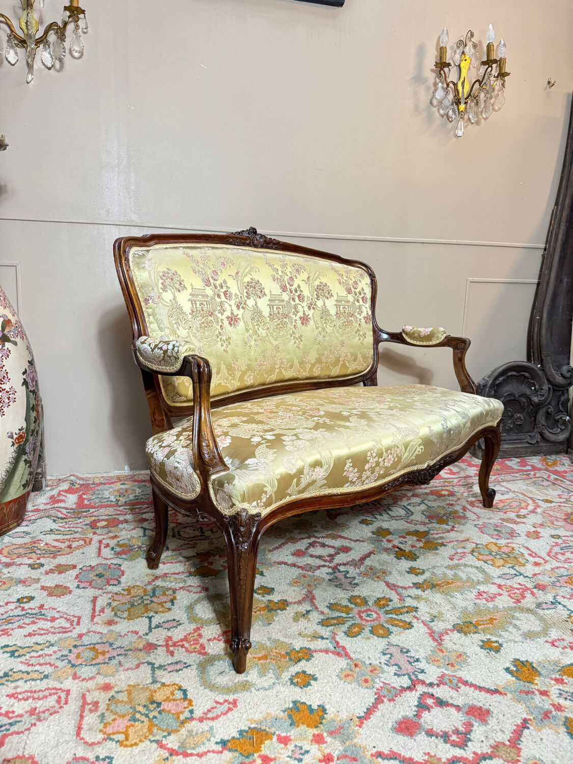 Mercie frères walnut banquette in louis xv style 19th century