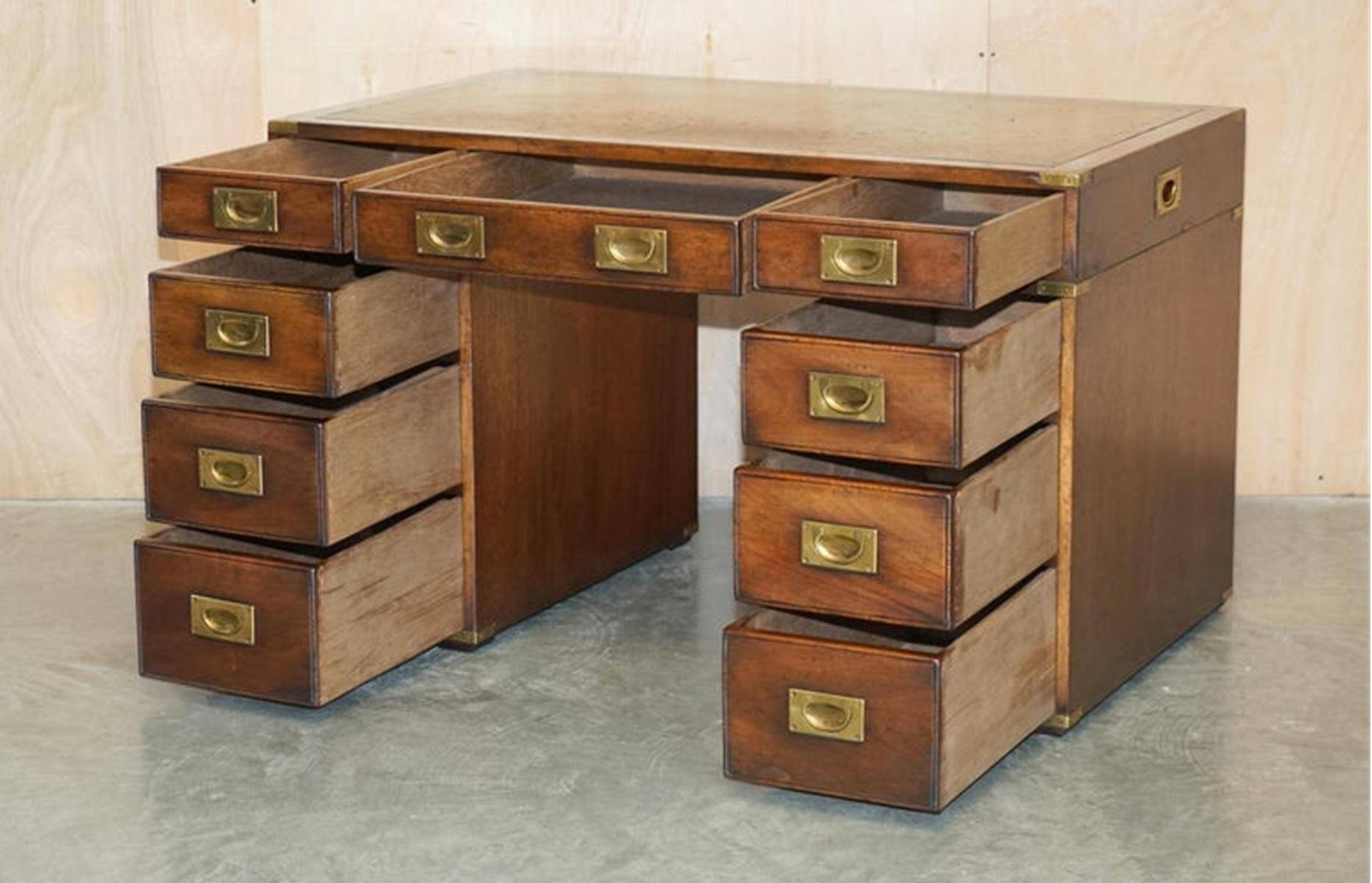 Restored vintage desk Harrods Kennedy military leather