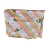 Nappe en Tergal à rayures orange et fleurs kaki vintage 1970