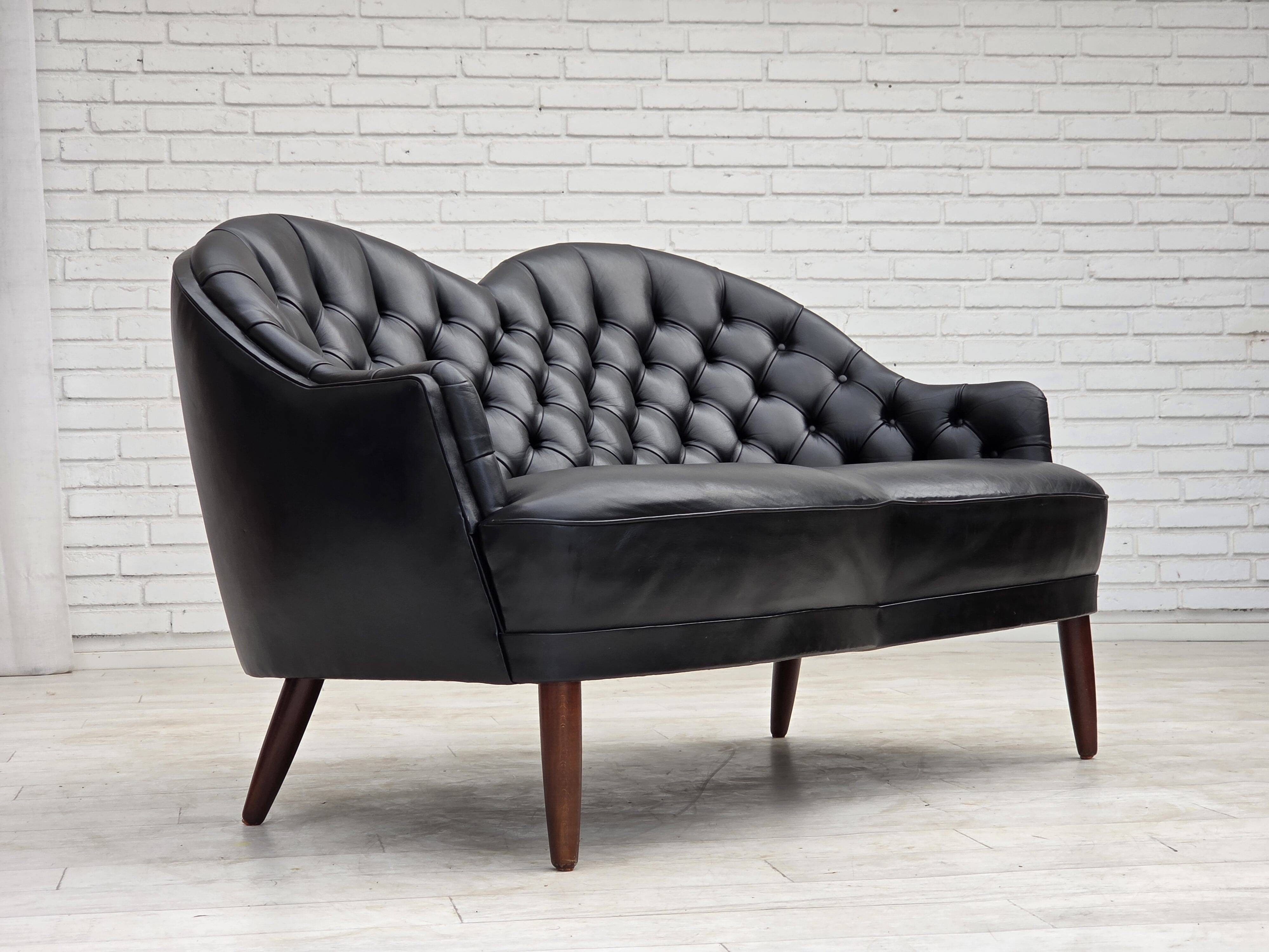 1960s, Scandinavian sofa in black furniture leather.