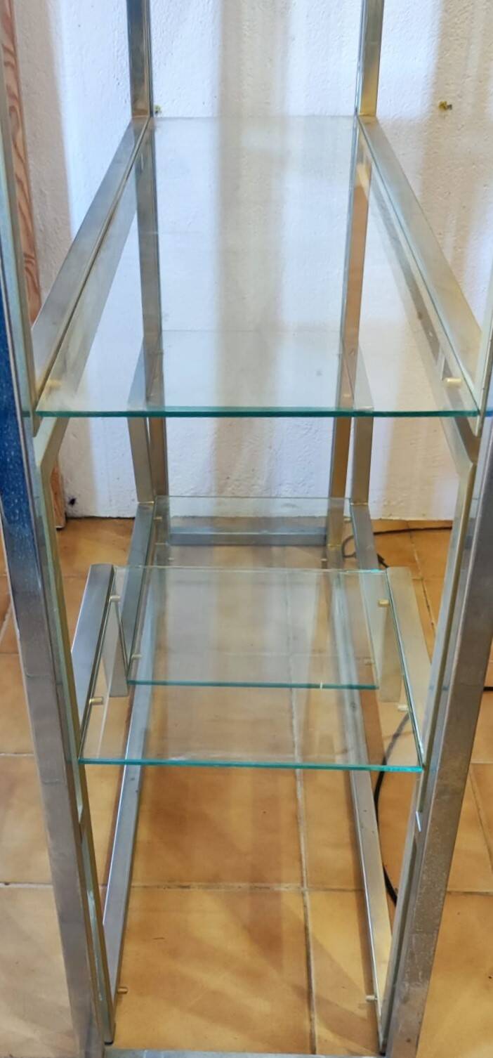 Kim MOLTZER illuminated bookcase in chromed metal.
