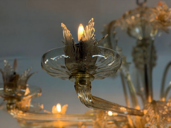Lustre vénitien en verre de Murano mordoré, 10 bras de lumière, vers 1920