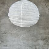 Very large round Japanese-style rattan and natural linen pendant light D:80