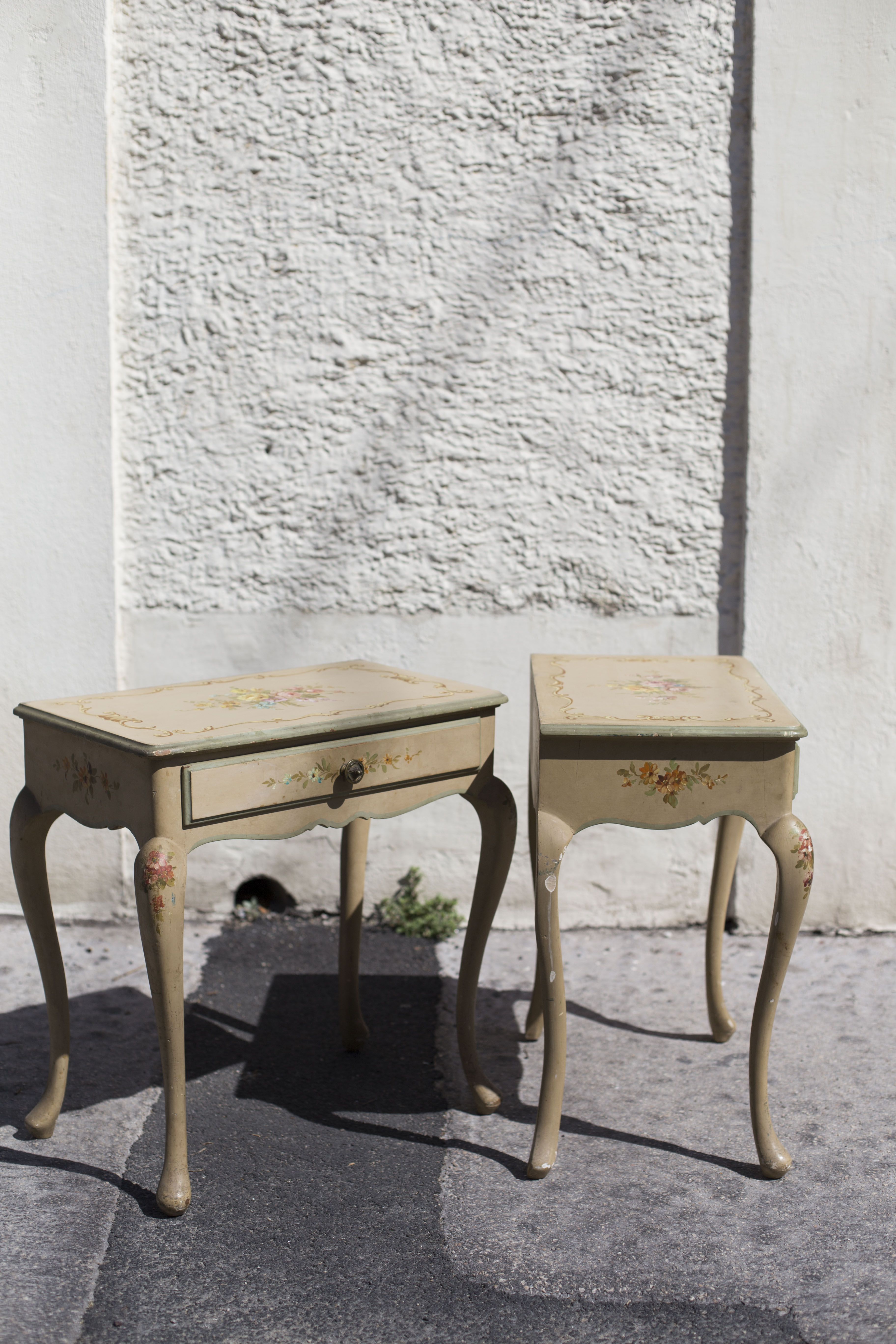 Pair of Louis XV style beside tables painted 50s