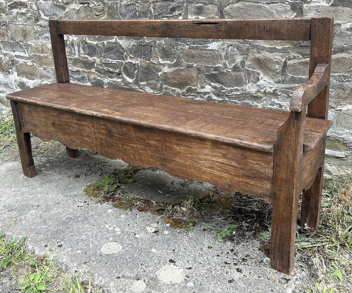 Banc de cheminée ancien en bois, fin XIXème s