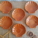 Set of 6 glazed scallop shell ramekins Emile Henry France