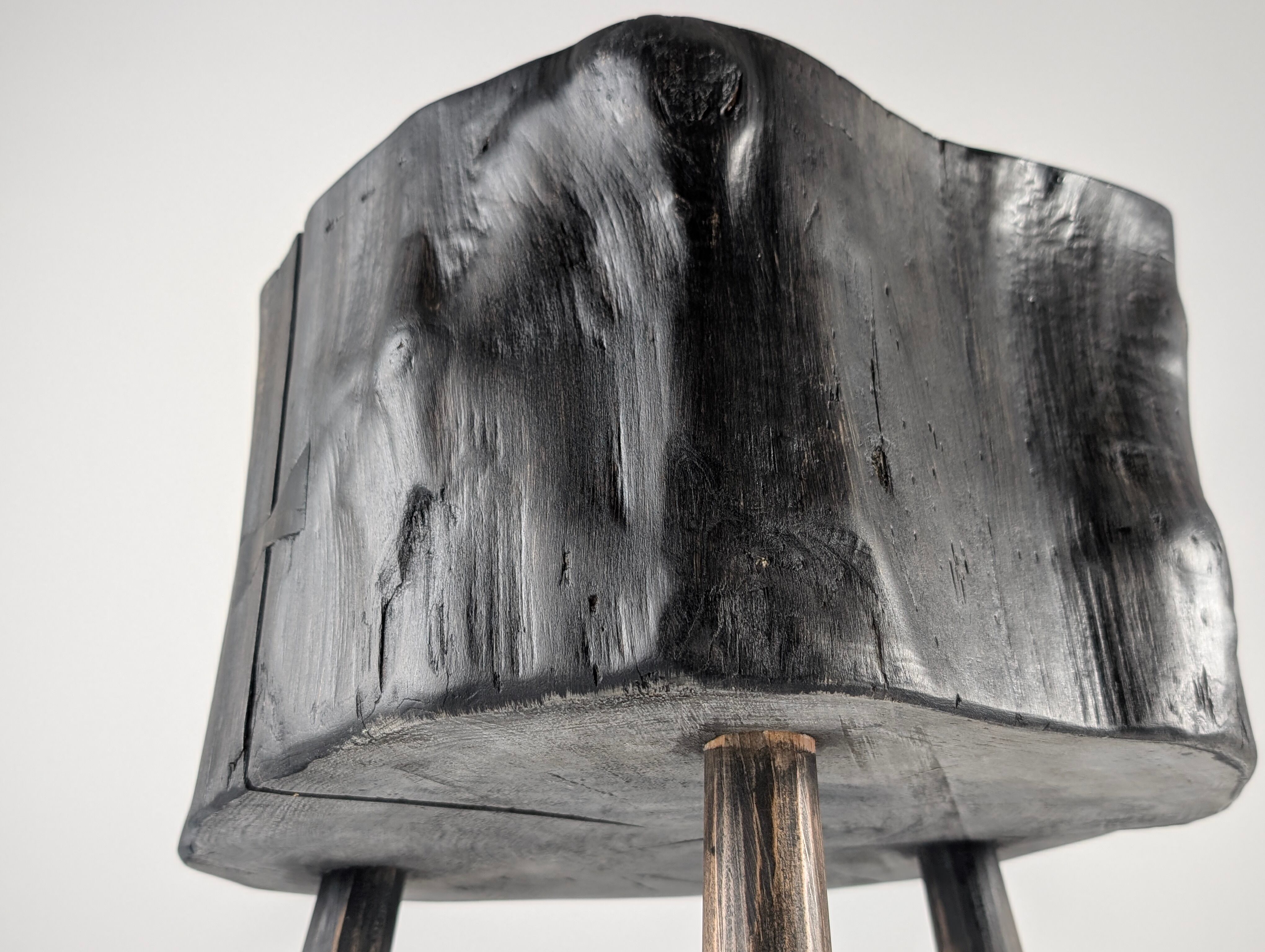 Wabi-Sabi black ebonised wood stool with butterfly joints