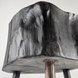 Wabi-Sabi black ebonised wood stool with butterfly joints