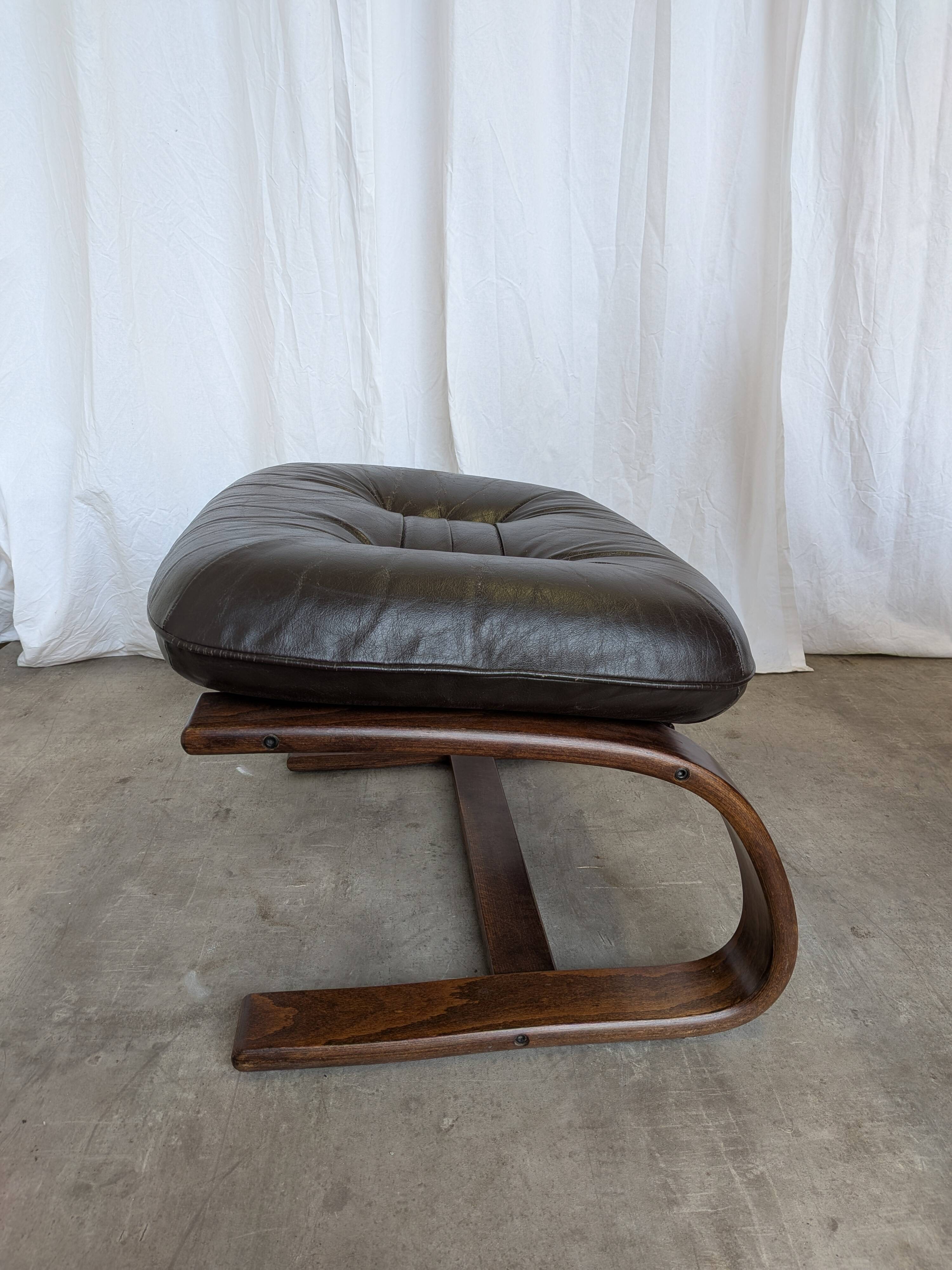 Vintage Panther Lounge Chair with Ottoman / Brown Leather Recliner Armchair
