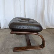 Vintage Panther Lounge Chair with Ottoman / Brown Leather Recliner Armchair