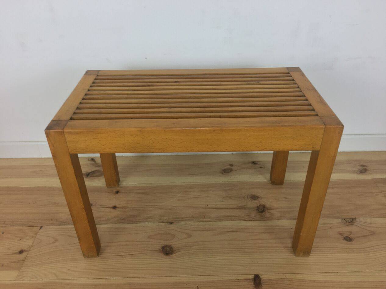 Tabouret moderniste à lattes de bois, années 50, banc
