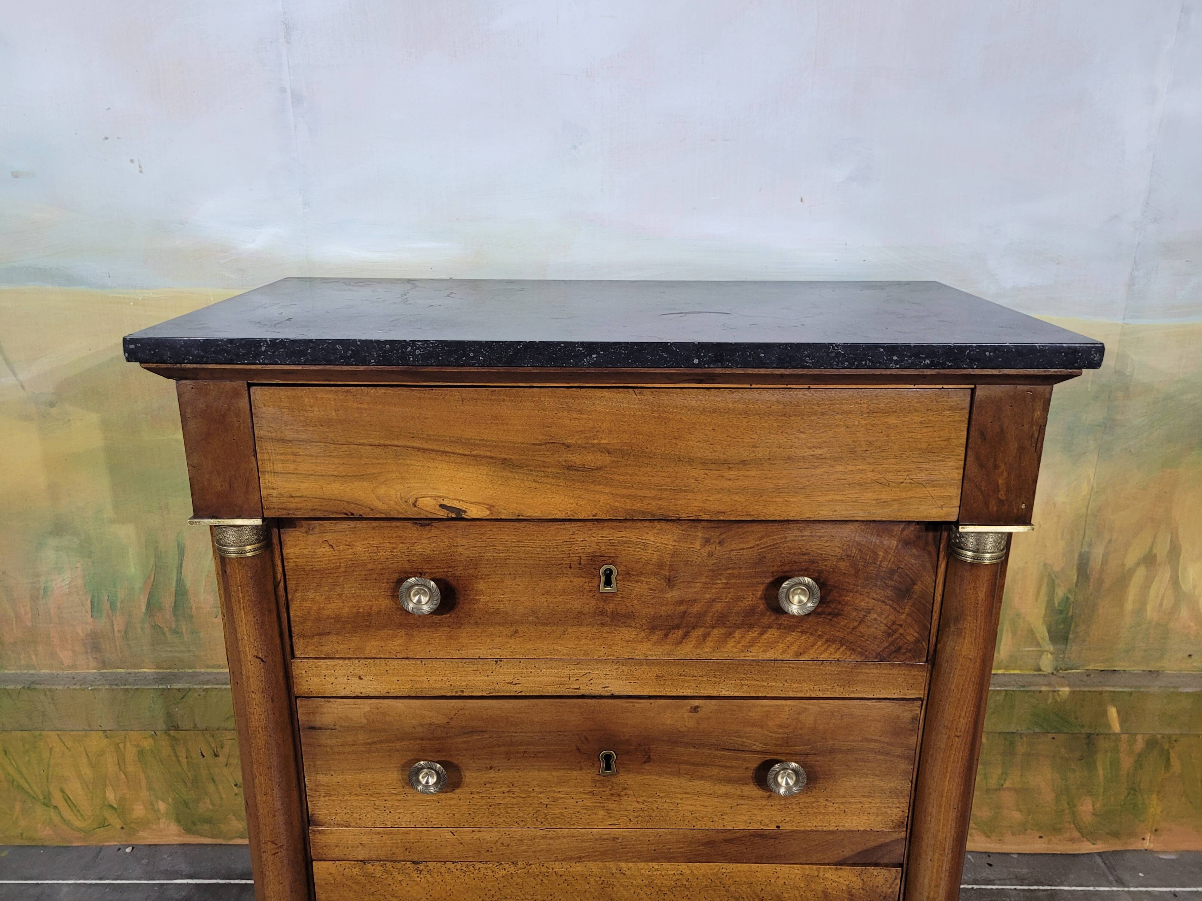 Small Empire-style chest of drawers in solid walnut