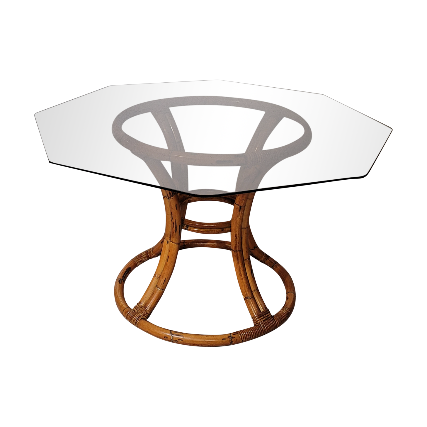 Rattan table and smoked glass