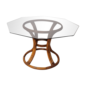 Table en rotin et verre