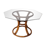 Rattan table and smoked glass