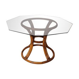 Rattan table and smoked glass