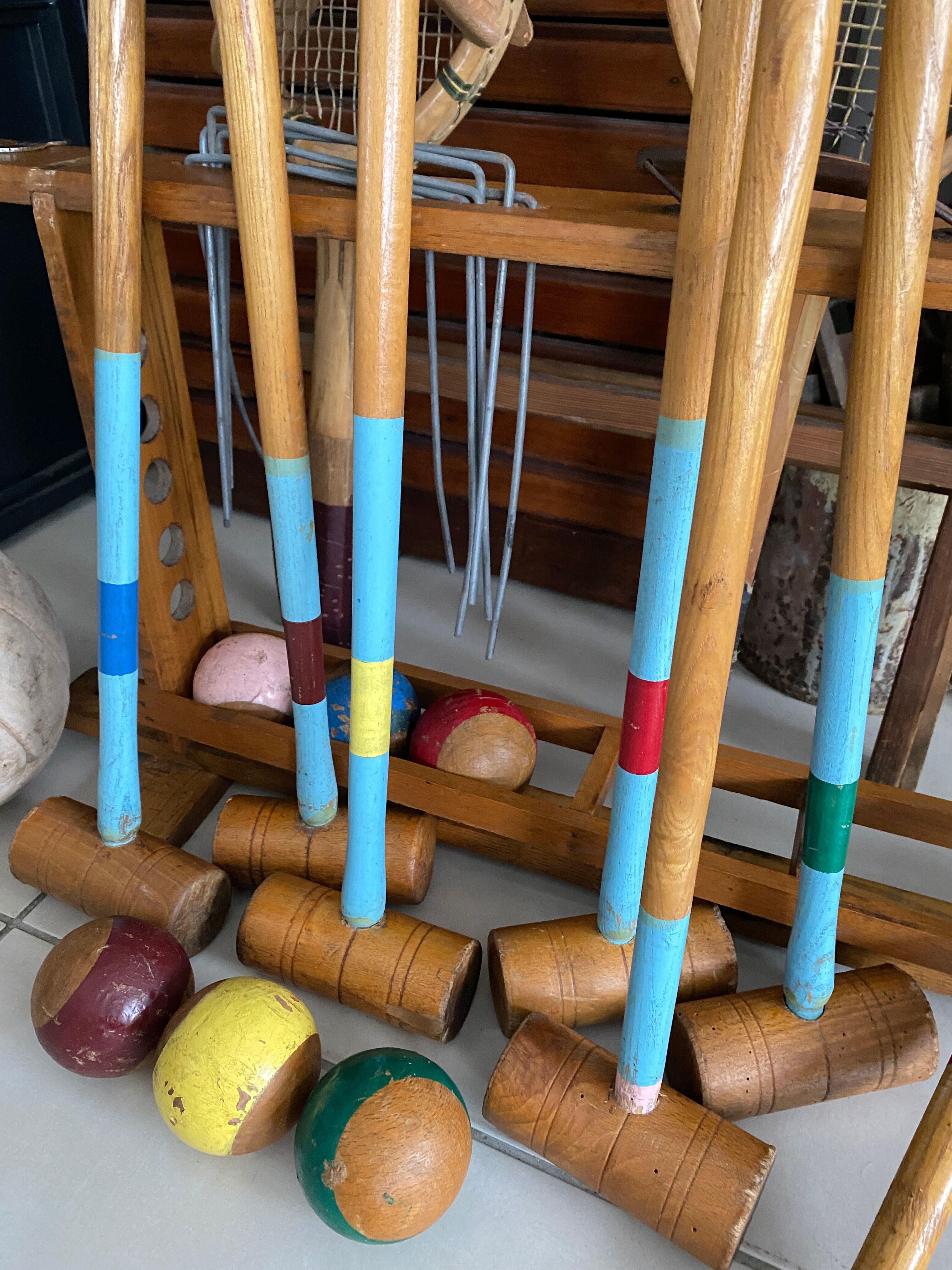 Old wooden croquet game