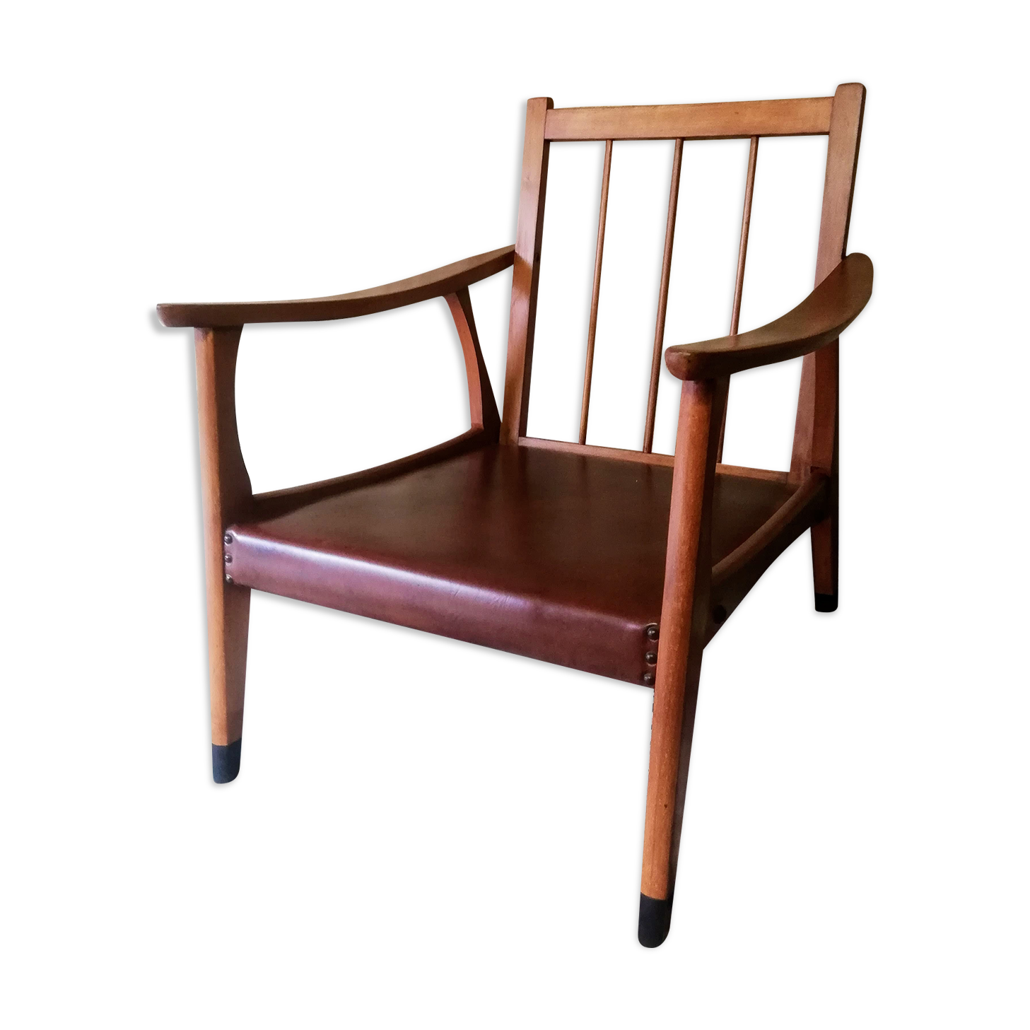 Fauteuil danois vintage 1950  style scandinave , pieds compas