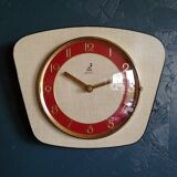 Clock formica vintage wall clock silent trapeze "Jaz yellow red"