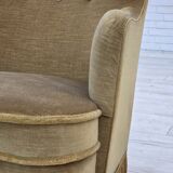 1970s, Danish lounge chair, light green furniture velour, beech wood.