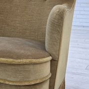 1970s, Danish lounge chair, light green furniture velour, beech wood.