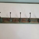Wooden school coat rack with cast iron hooks