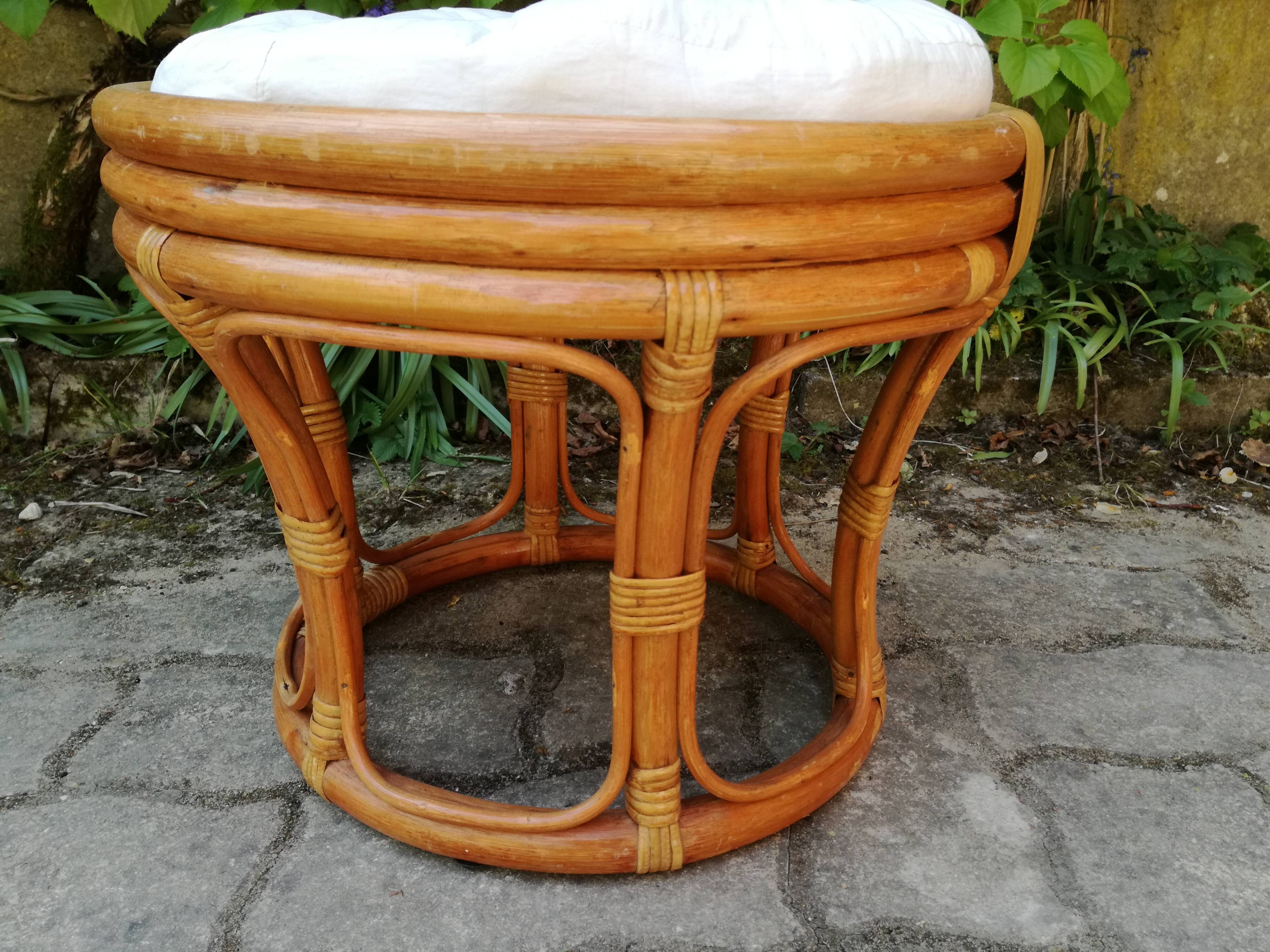 Vintage pouf in rattan and bamboo