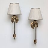 Pair of gilded bronze and plexiglass wall lights
