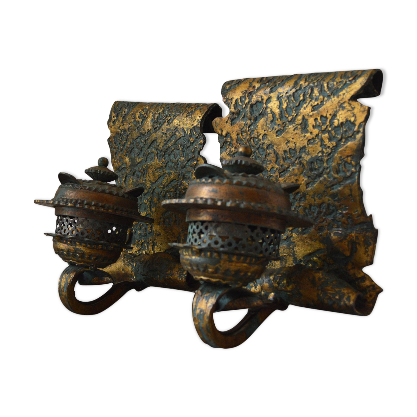 Pair of patinated wrought iron sconces