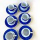 6 Genevieve Lethu Blue and White Coffee Cups and Saucers