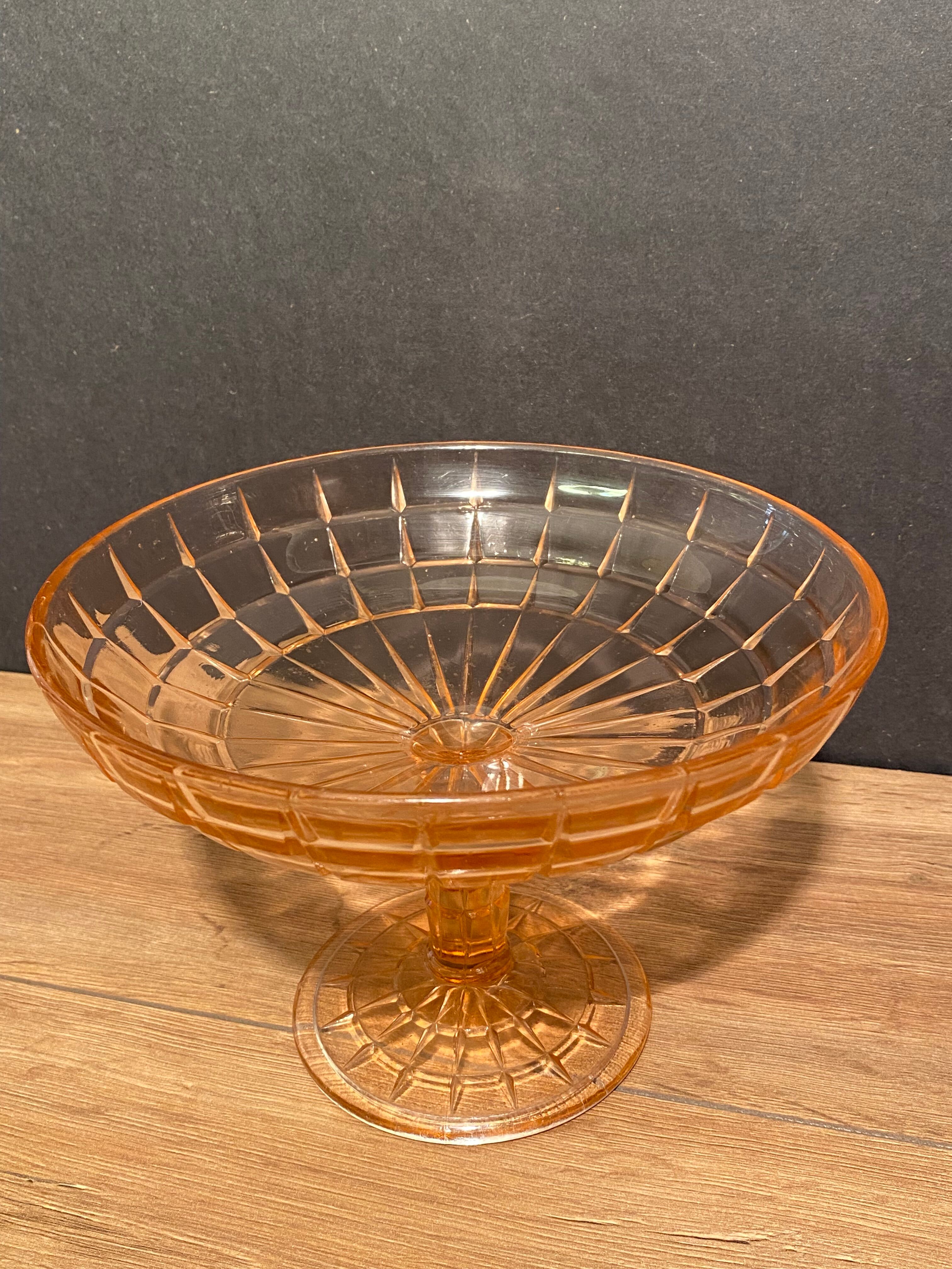 cut on vintage pedestal in tinted crystalline glass signed Vercapel