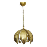 Vintage 80s gold metal palm leaf pendant light