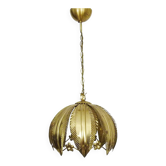 Vintage 80s gold metal palm leaf pendant light