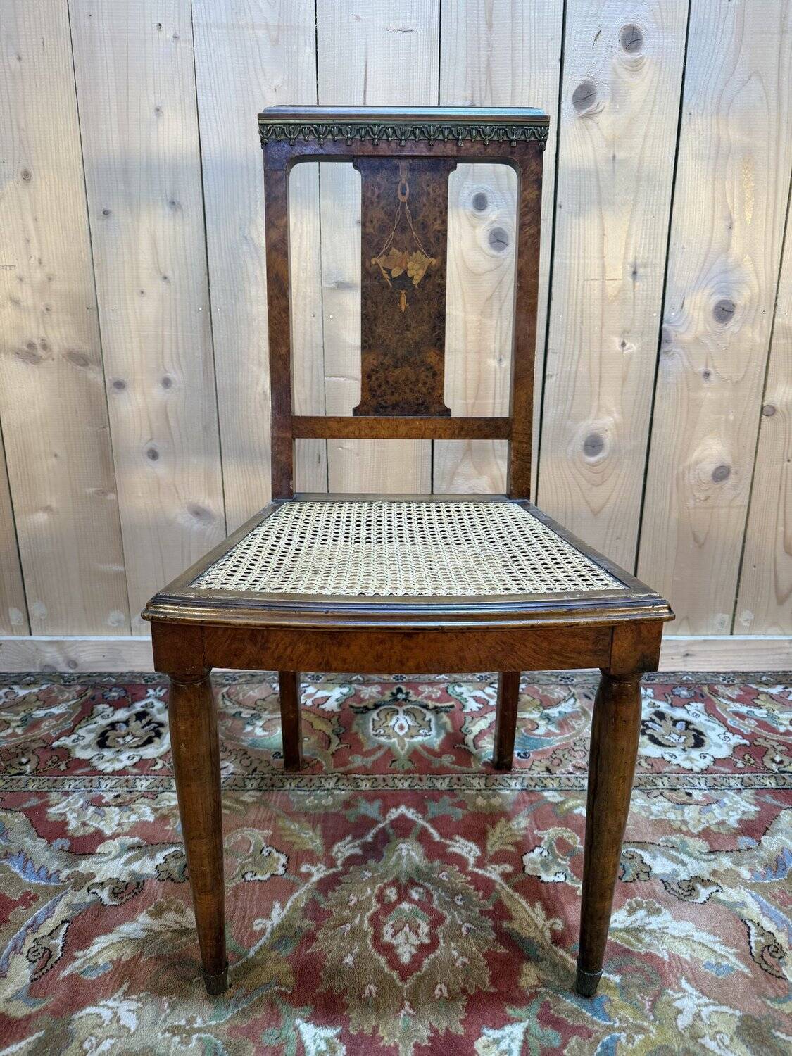 Set of 6 Art Deco chairs in marquetry and caning.
