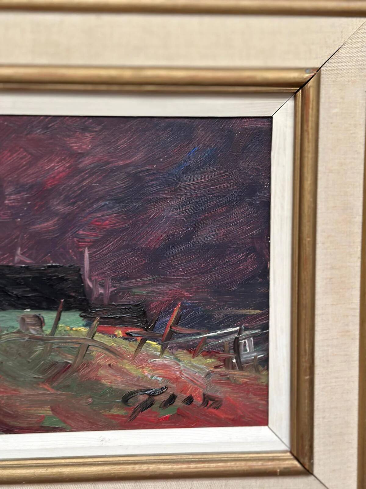 Original Swedish Oil on Panel – “Huts” – Vintage & Framed – 77 × 41 cm