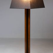 Amsterdam School floor lamp in partially ebonised cherry with a black linen shade.