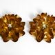 Pair of 70's gilded floral Regency wall or ceiling lamp with large leaves