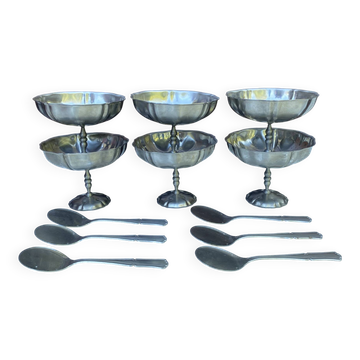 Mat stainless steel ice cream bowls by Jean Couzon