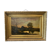Oil on framed canvas Landscape of the countryside 19th century