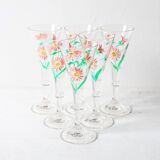 Set of 6 Mid-century Rare Floral Design Champagne Flutes / Italy / 1960s