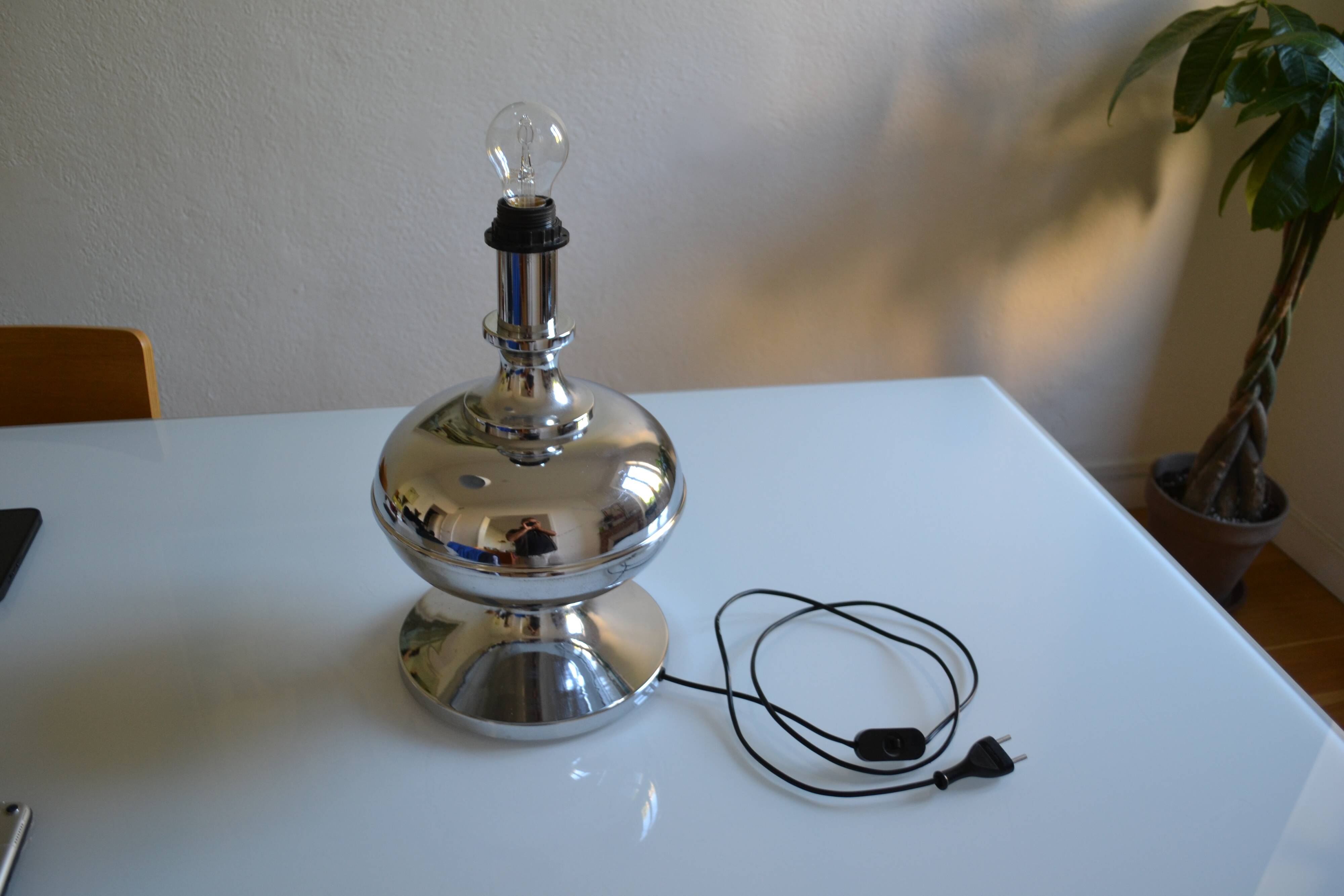 Large chrome metal lamp base 1970s vintage 70's space age