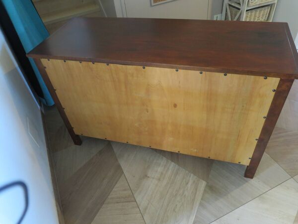 Commode longue–3 tiroirs -style colonial–Teinte acajou